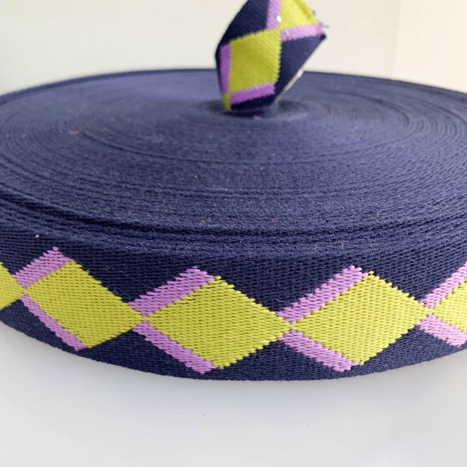 Стрічка ремінна 40 мм б/п синій салатовий бузковий Італія