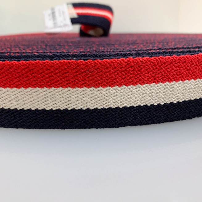 Стрічка ремінна еластична DF 35 мм б/п т.синій червоний білий смужка Італія