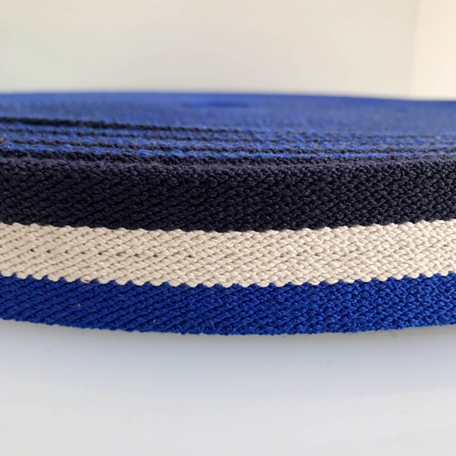 Стрічка ремінна еластична DF 35 мм б/п т.синій індиго білий смужка Італія