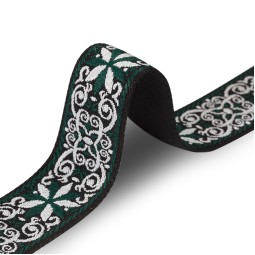 Стрічка ремінна 50 мм нейлон ЖАККАРД зелений білий Італія