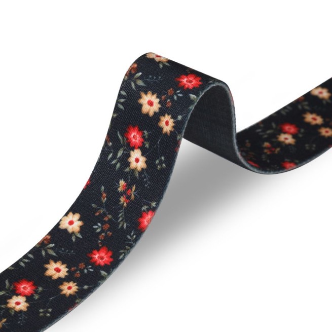 Стрічка ремінна 40 мм нейлон чорний квіти Італія