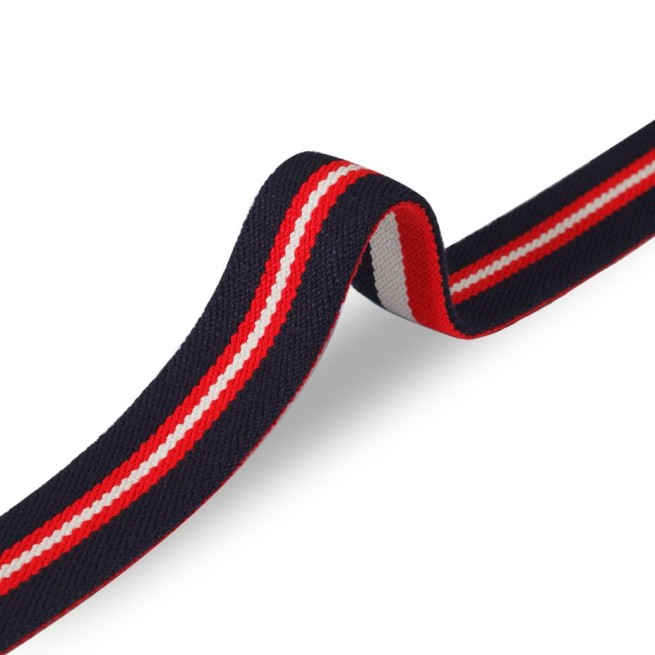 Стрічка ремінна еластична DF 35 мм б/п т.синій червоний білий смужка Італія