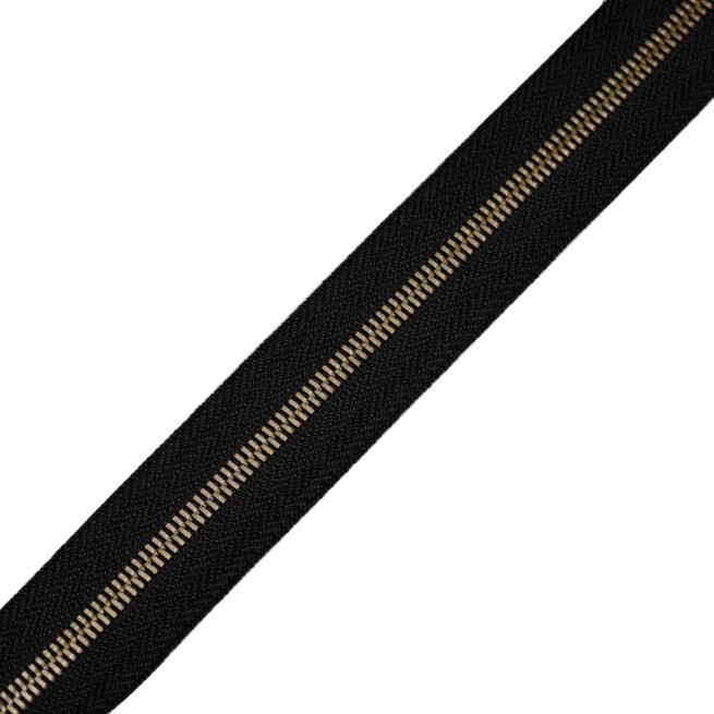 Блискавка метал рулонна 5 мм чорний/латунь тип 318